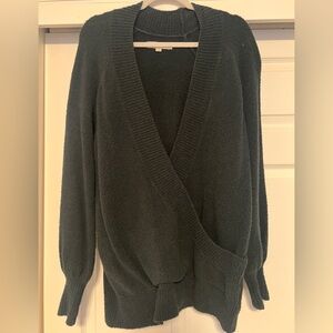green cross over long tunic sweater